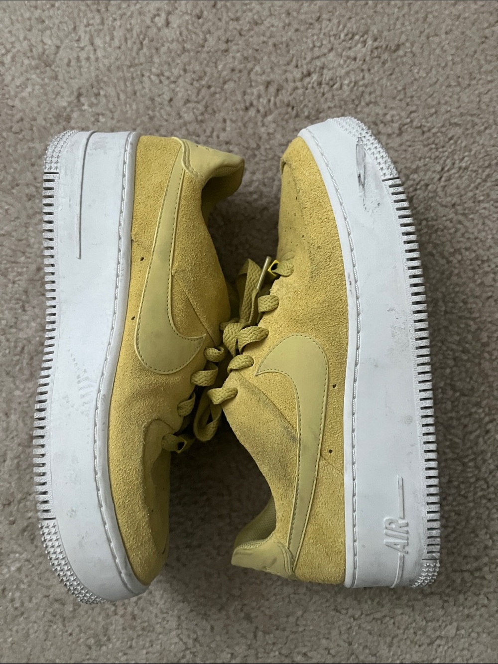 Nike Yellow Suede Low-Top Sneakers with White Platform Soles